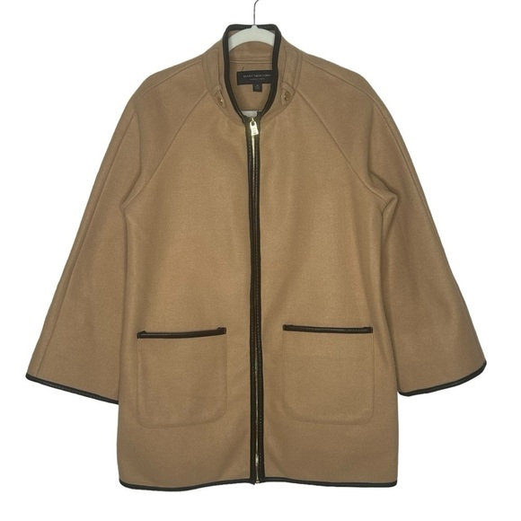 Marc New York Tan Wide Arm Faux Leather Trim Zip Up Coat - Picture 1 of 12